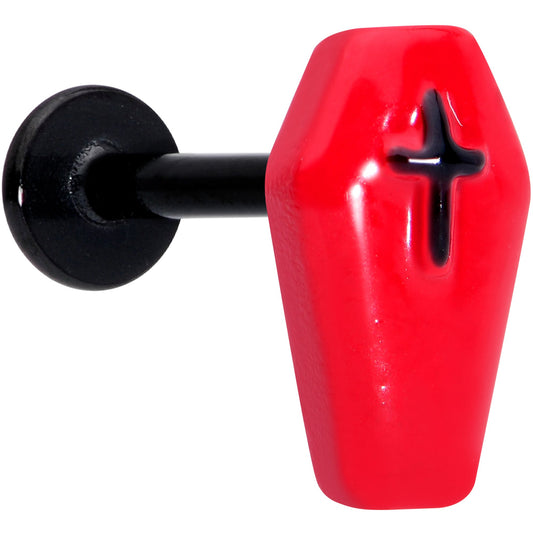 16G 5/16 Black Red Coffin Halloween Labret Monroe Tragus