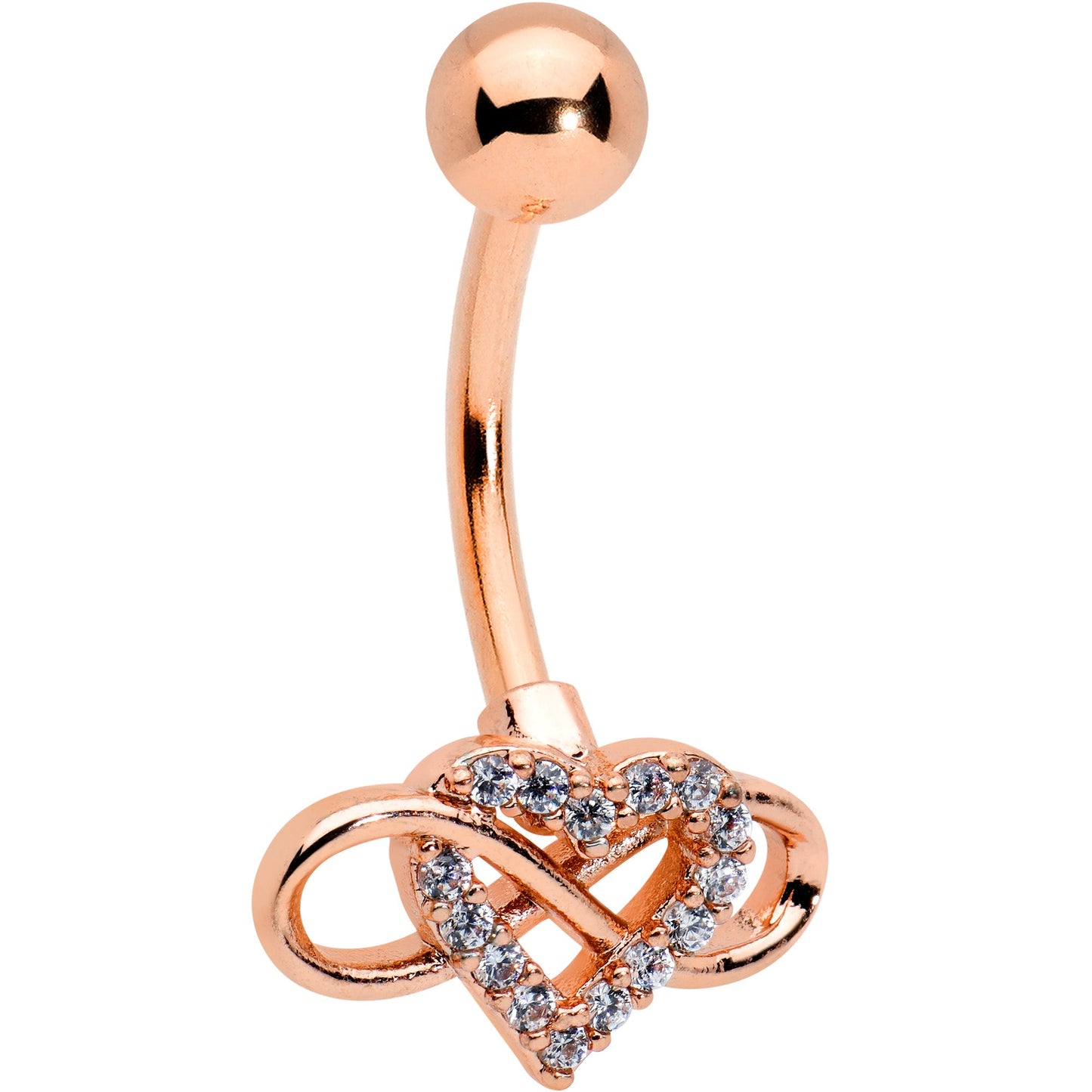 Clear Cubic Zirconia Gem Rose Gold Tone Infinity Heart Belly Ring