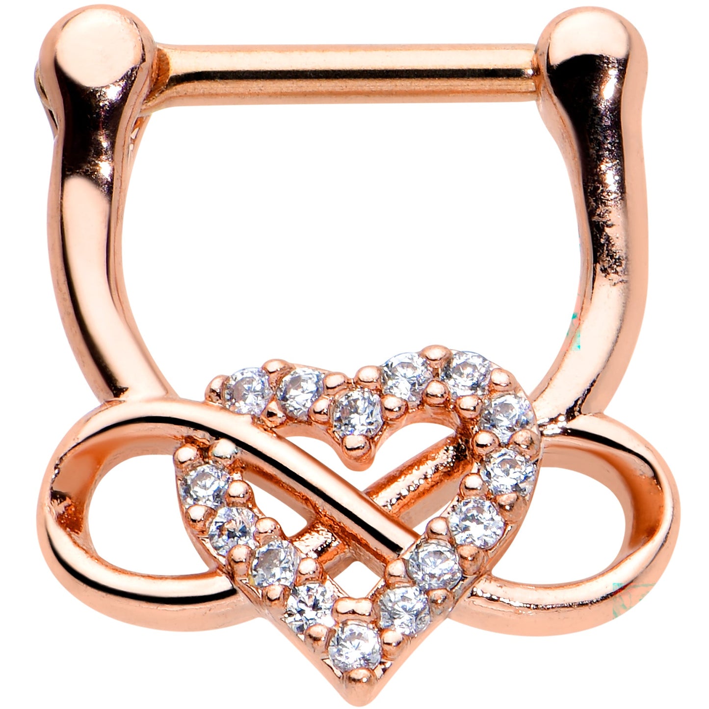 16G 5/16 Clear CZ Gem Rose Gold Tone Infinity Heart Clicker