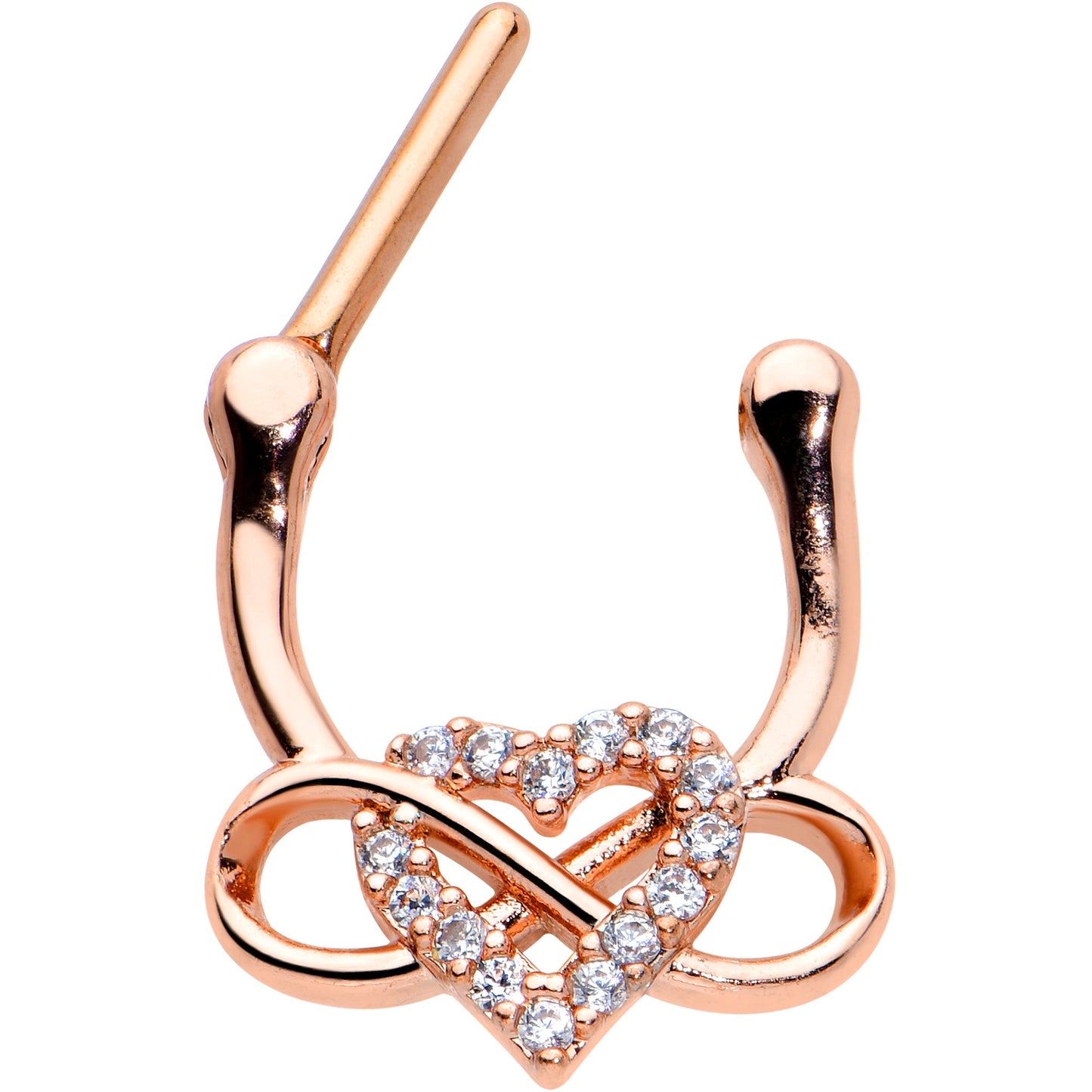 16G 5/16 Clear CZ Gem Rose Gold Tone Infinity Heart Clicker