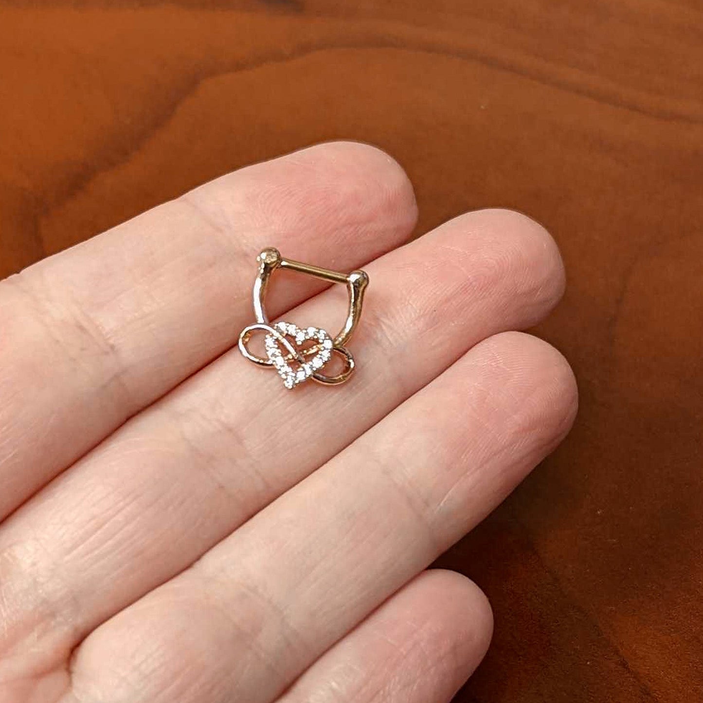 16G 5/16 Clear CZ Gem Rose Gold Tone Infinity Heart Clicker