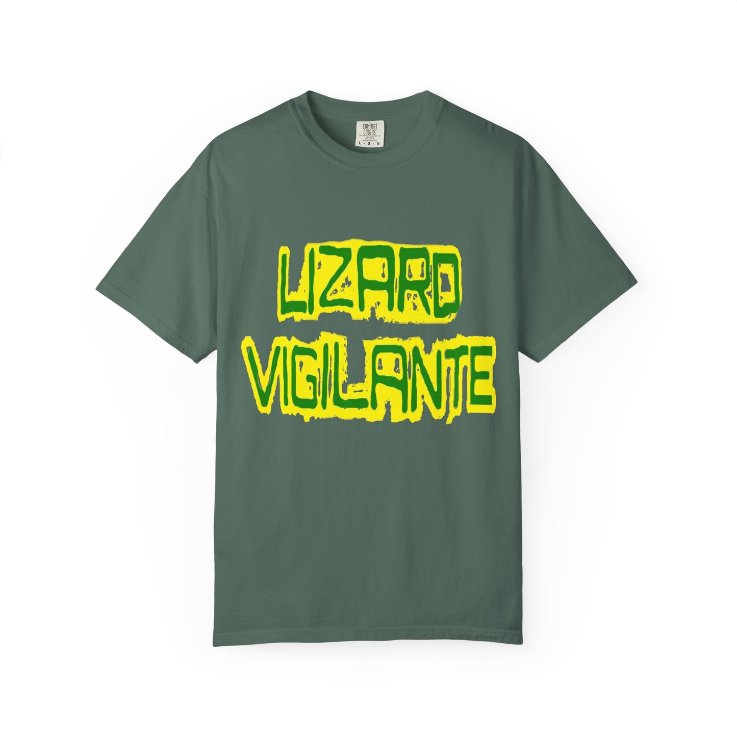 Lizard Vigilante Graphic T-Shirt — Bold Green & Yellow Streetwear Tee