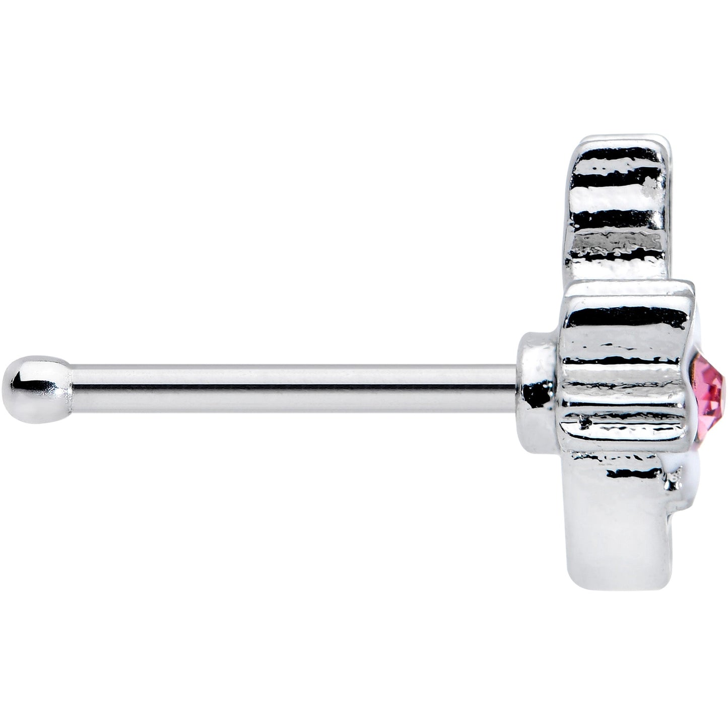 20G 1/4 Pink Gem Black Cat White Flowers Nose Bone