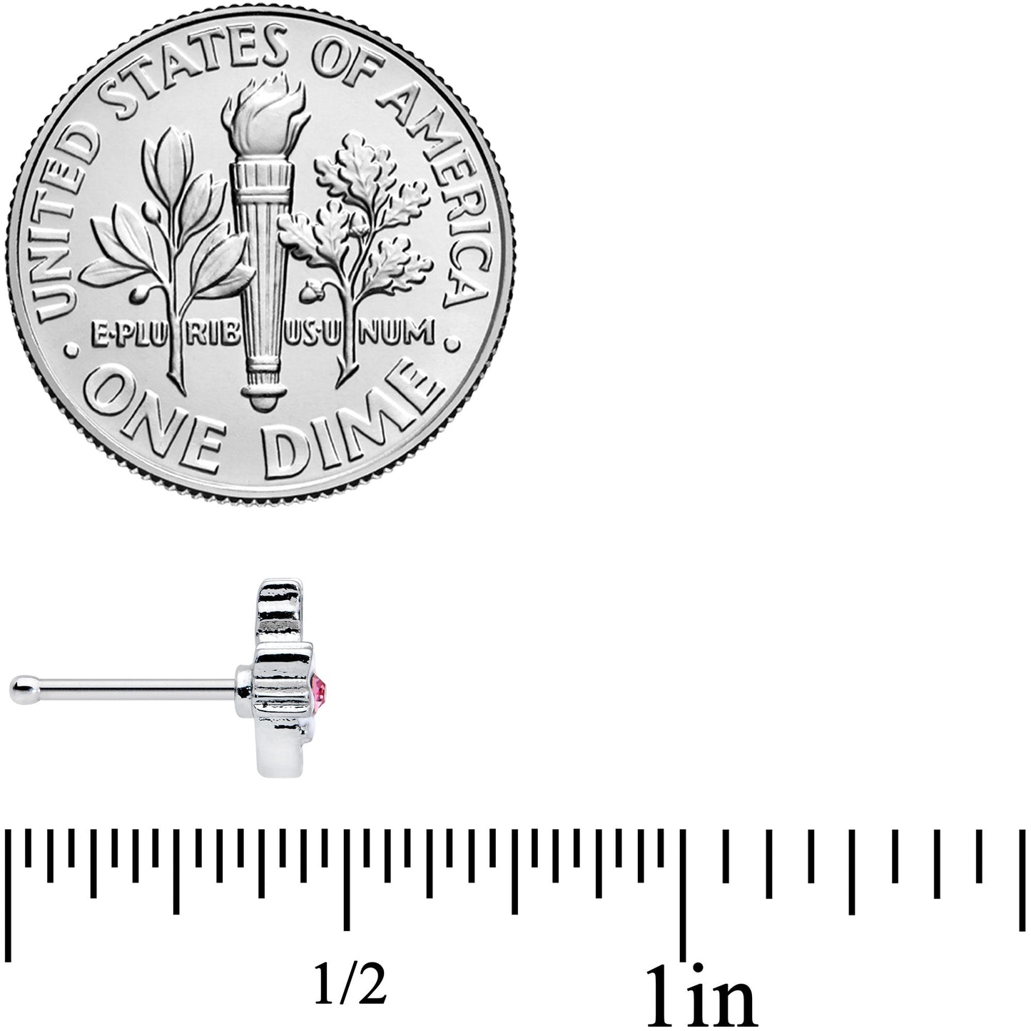 20G 1/4 Pink Gem Black Cat White Flowers Nose Bone