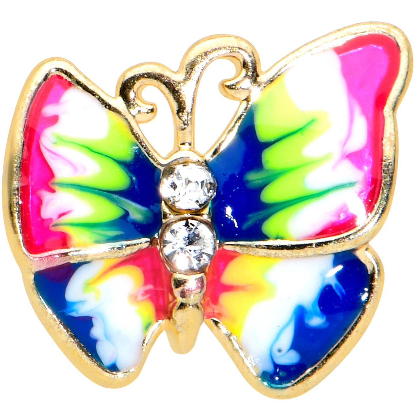 16G 5/16 Clear Gem Gold Hue Bright Butterfly Labret Monroe Tragus