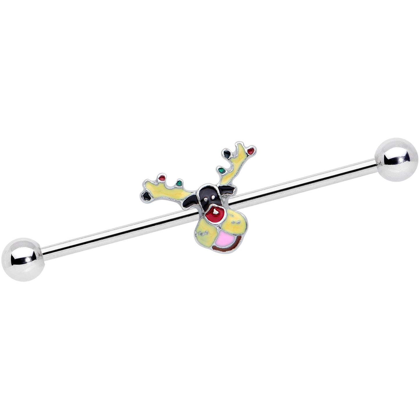 14G Colorful Reindeer Christmas Industrial Barbell 38mm