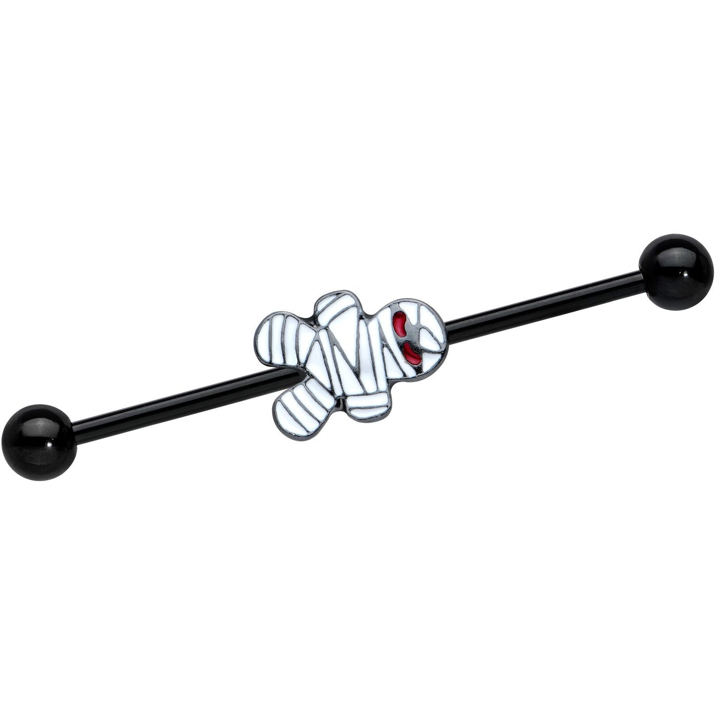 14G Black Red Eyed Mummy Halloween Industrial Barbell 38mm