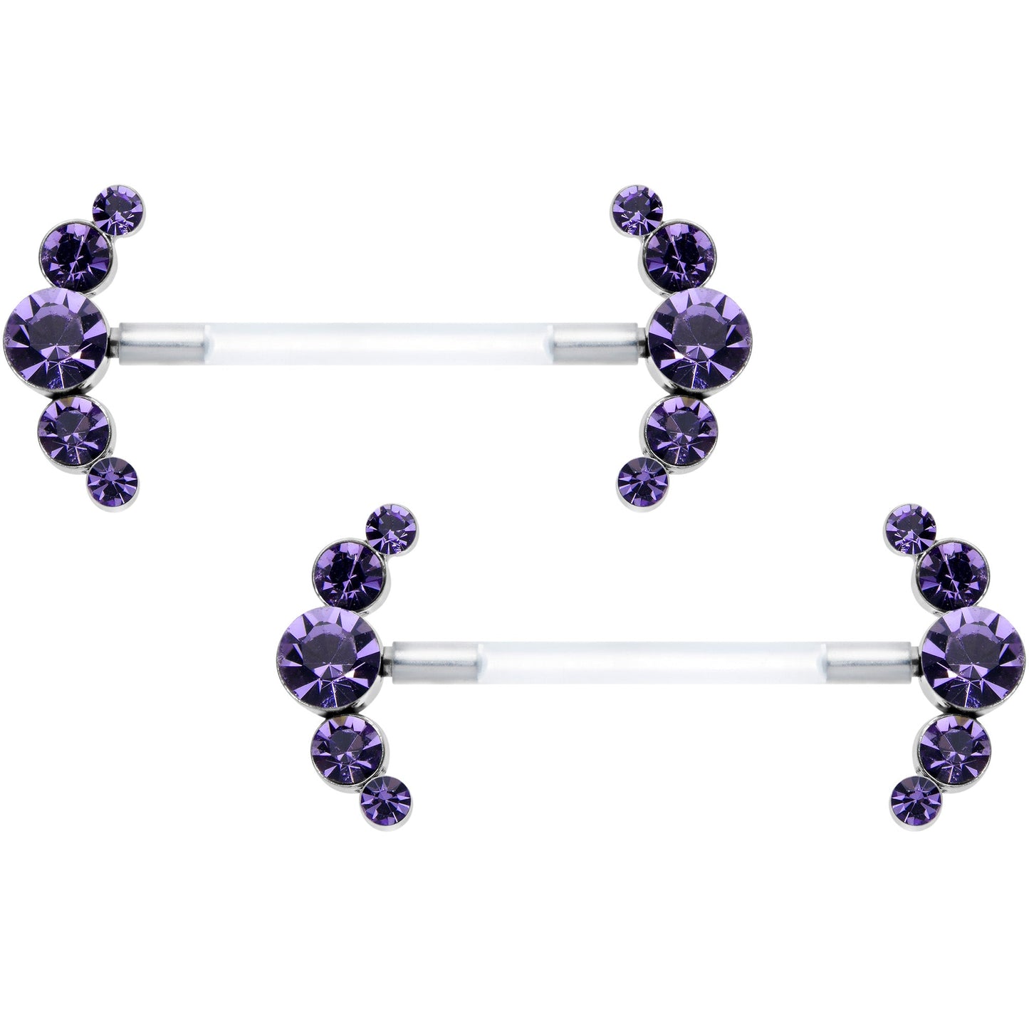 14G 13/16 Purple Gem Bioplast Simple Curve Nipple Ring Set
