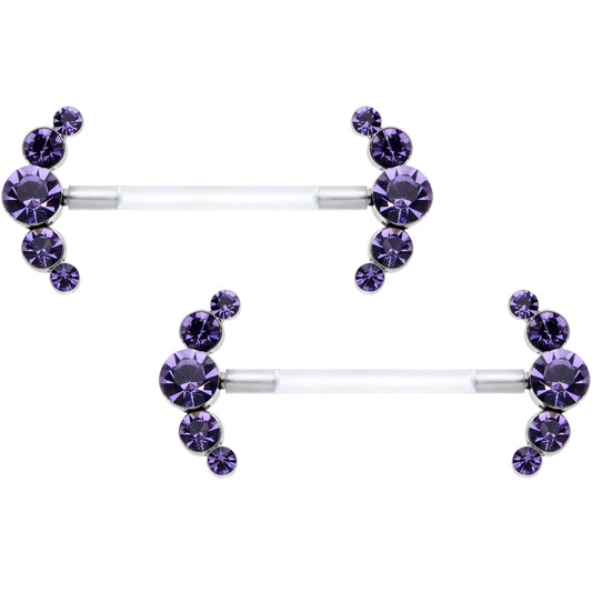 14G 13/16 Purple Gem Bioplast Simple Curve Nipple Ring Set