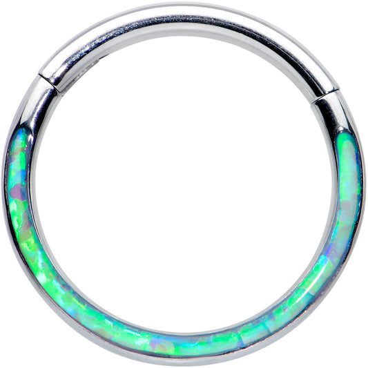 16G 3/8 Green Synthetic Opal Wider Curve Hinged Segment Ring