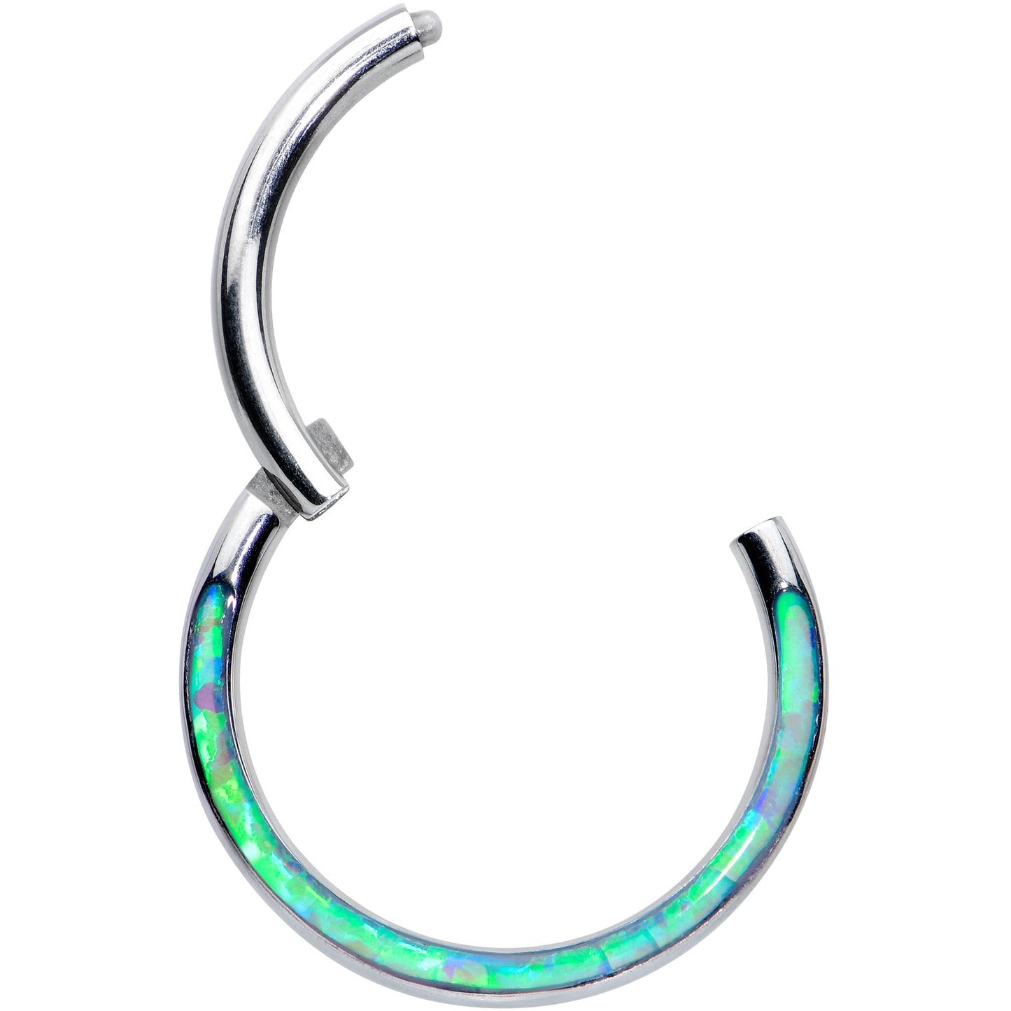 16G 3/8 Green Synthetic Opal Wider Curve Hinged Segment Ring