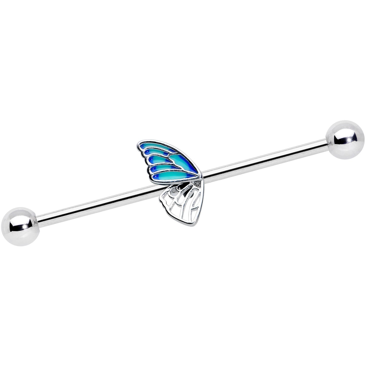 14G Simple Blue Wing Butterfly Industrial Barbell 38mm