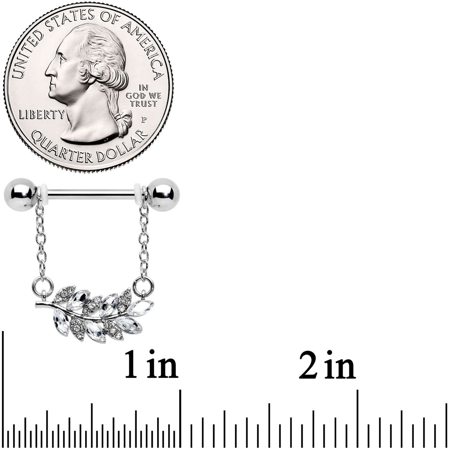 14G 9/16 Clear Gem Leafy Branch Dangle Nipple Ring Set