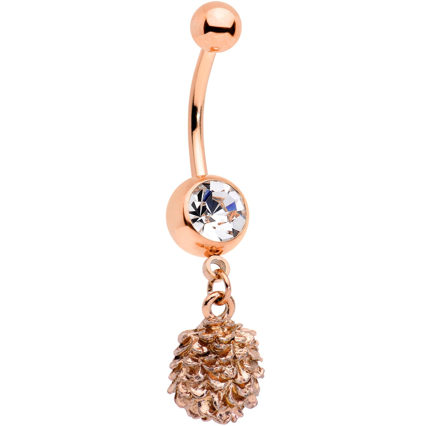 Clear Gem Rose Gold Tone Autumn Pine Cone Dangle Belly Ring