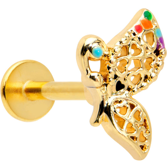 16G 5/16 Clear CZ Gem Gold Tone Heart Butterfly Labret Tragus