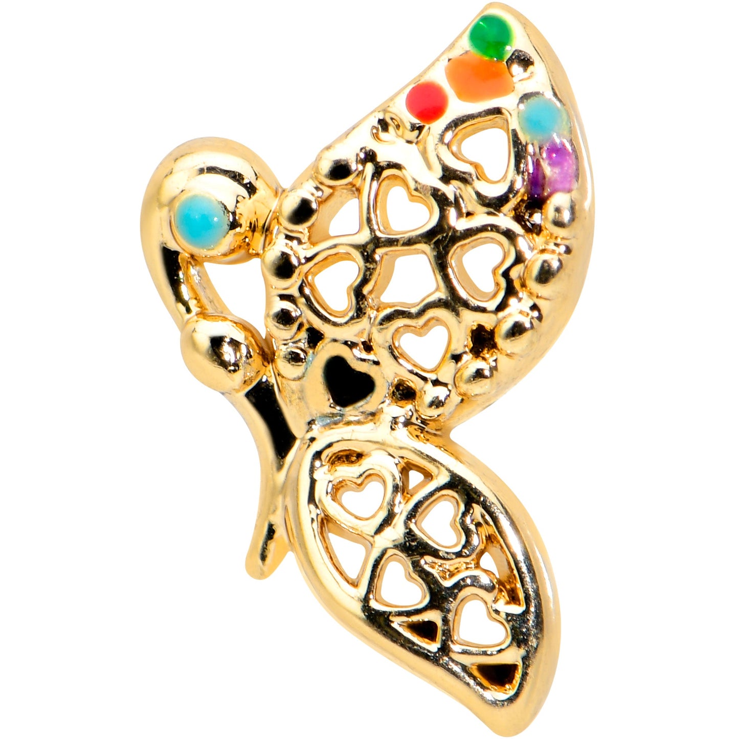 16G 5/16 Clear CZ Gem Gold Tone Heart Butterfly Labret Tragus