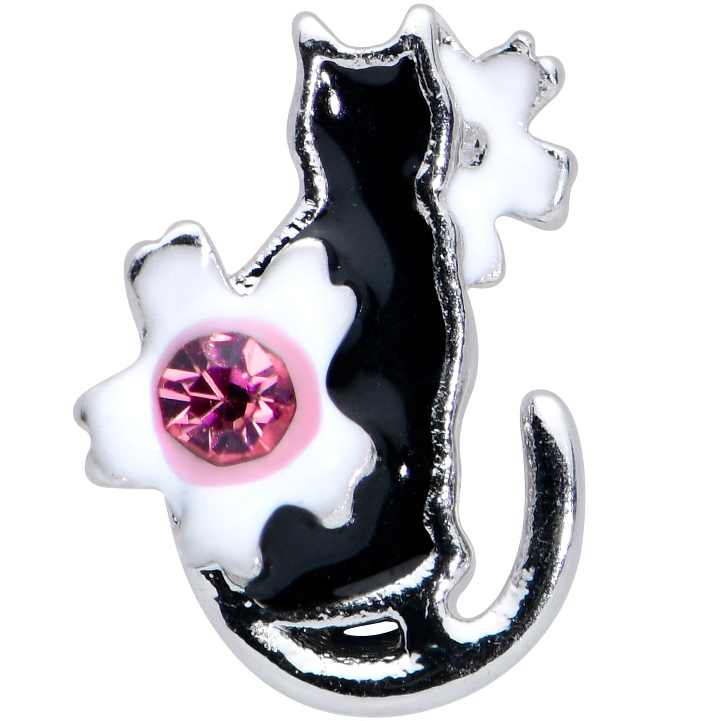 16G 5/16 Pink Gem Black Cat White Flowers Labret Monroe Tragus