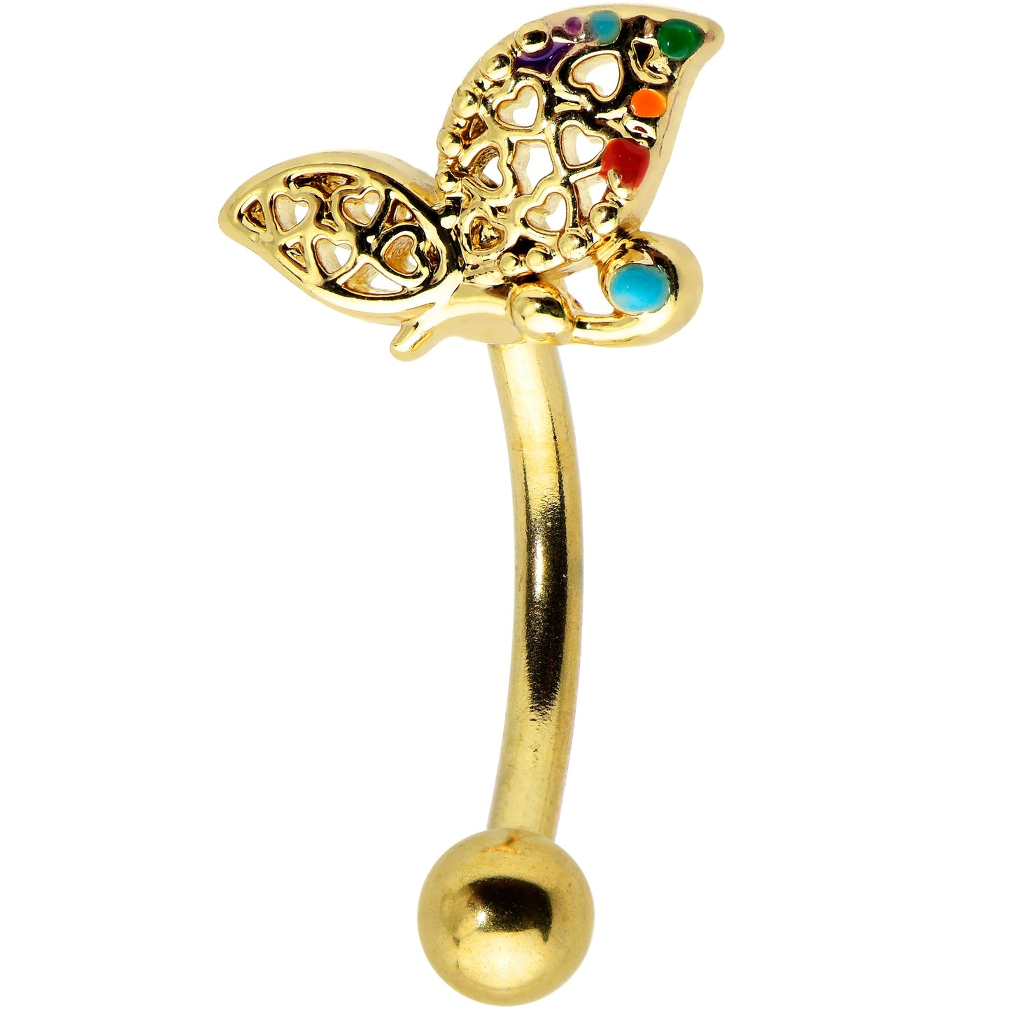 16G 5/16 Clear CZ Gem Gold Hue Heart Butterfly Curve Eyebrow Ring