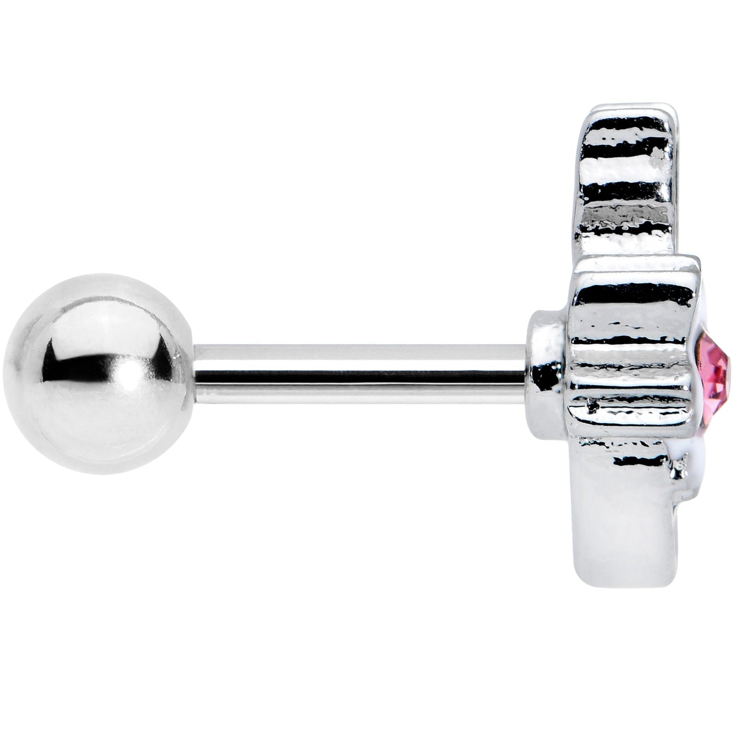 16G 1/4 Pink Gem Black Cat White Flowers Cartilage Tragus Earring