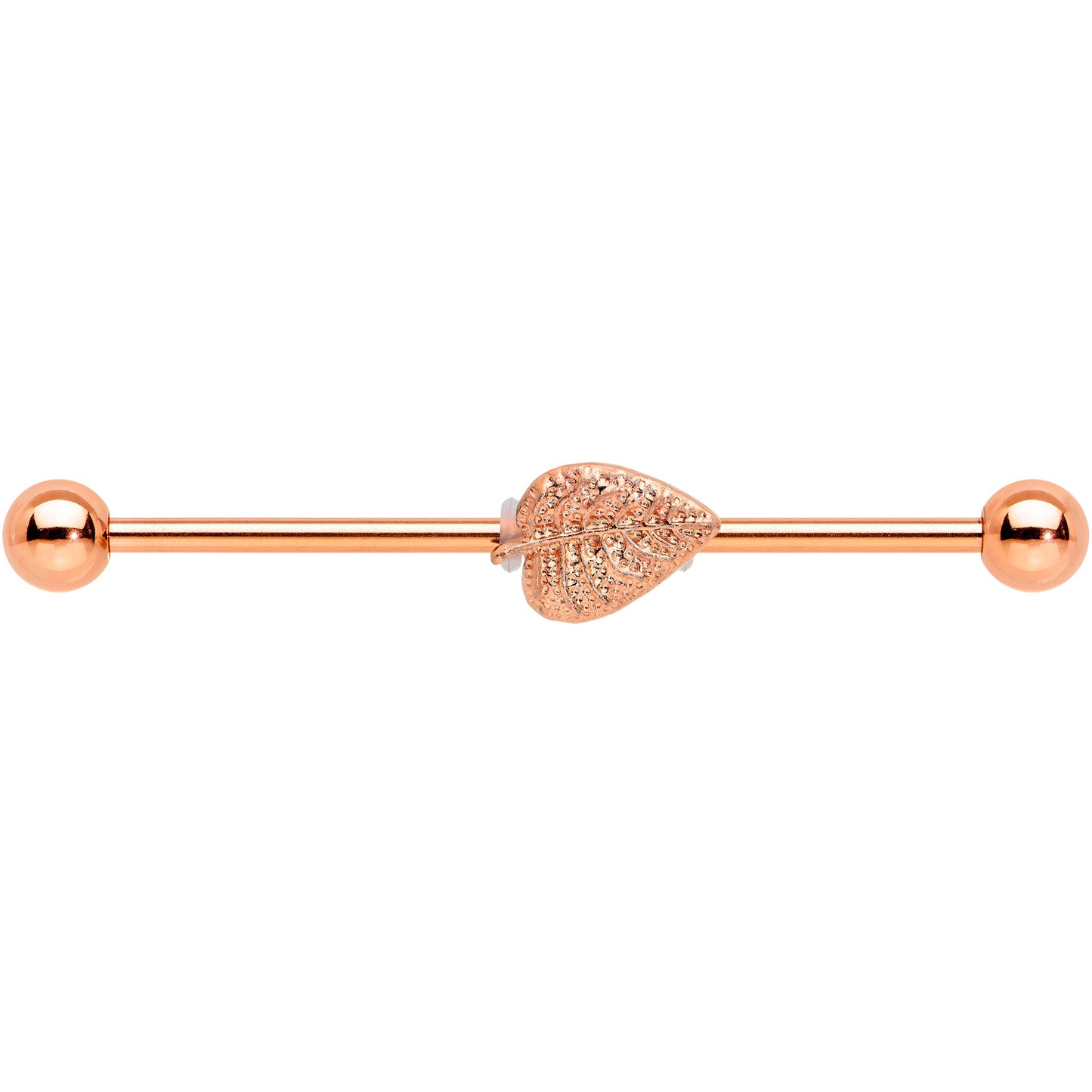 14G Rose Gold Tone Autumn Textured Leaf Industrial Barbell 38mm