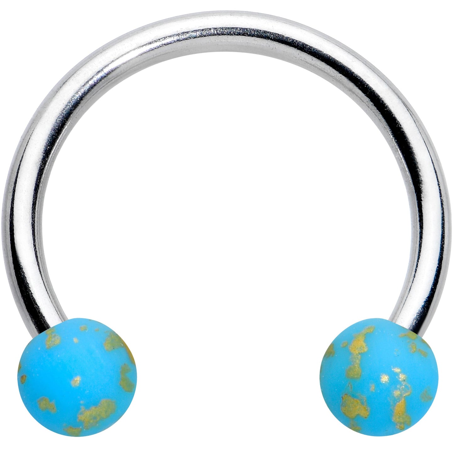 16G 3/8 Matte Blue Splatter Ends Horseshoe Circular Barbell