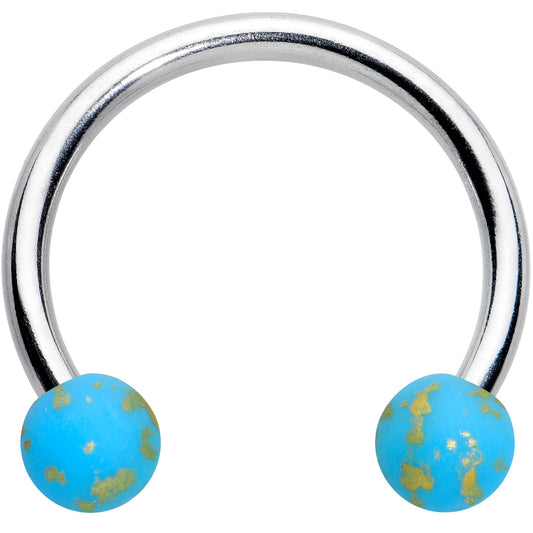 16G 3/8 Matte Blue Splatter Ends Horseshoe Circular Barbell