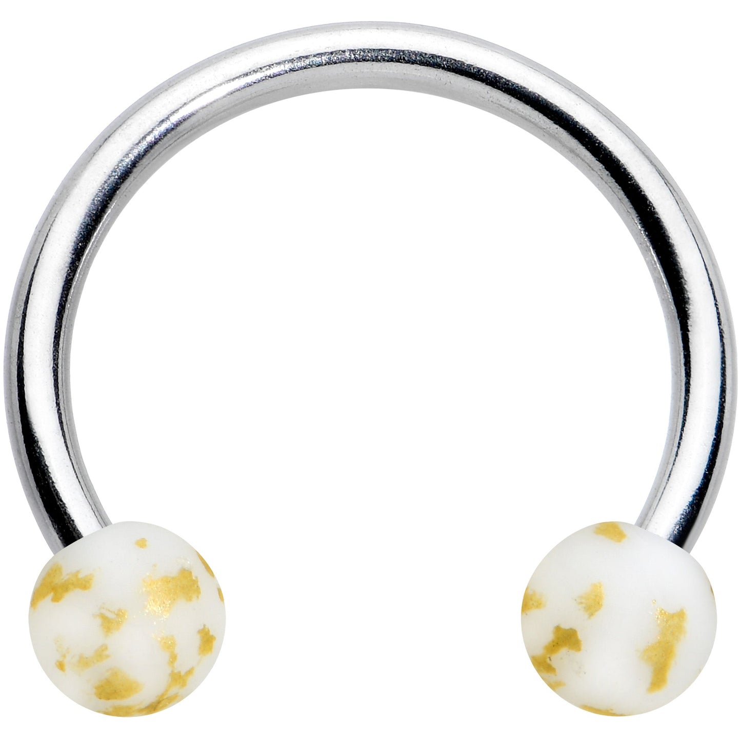16G 3/8 Matte White Splatter Ends Horseshoe Circular Barbell