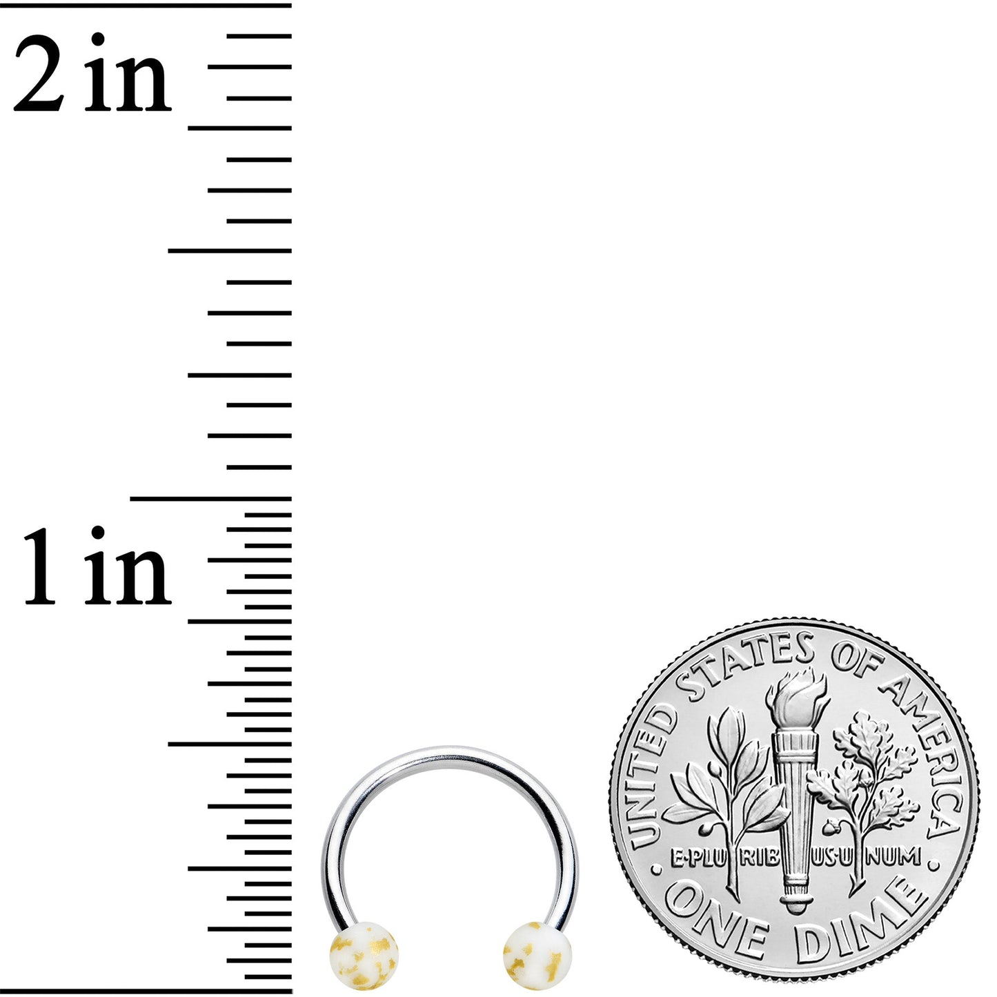 16G 3/8 Matte White Splatter Ends Horseshoe Circular Barbell