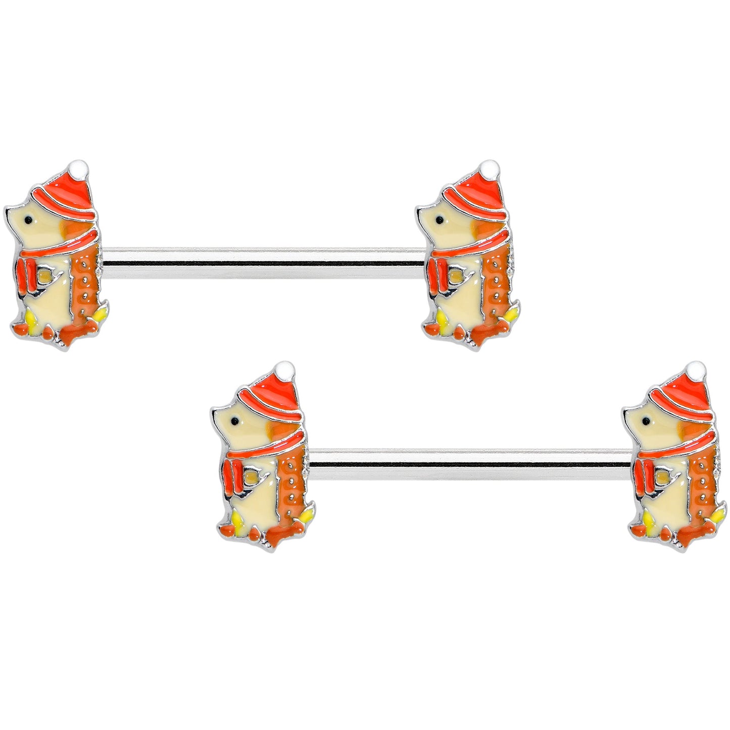 14G 9/16 Cozy Winter Hedgehog Barbell Nipple Ring Set