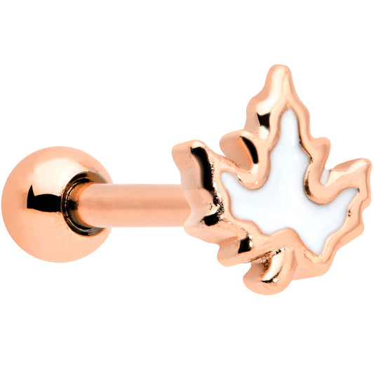 16G 1/4 Rose Gold Tone Fall White Maple Leaf Cartilage Tragus
