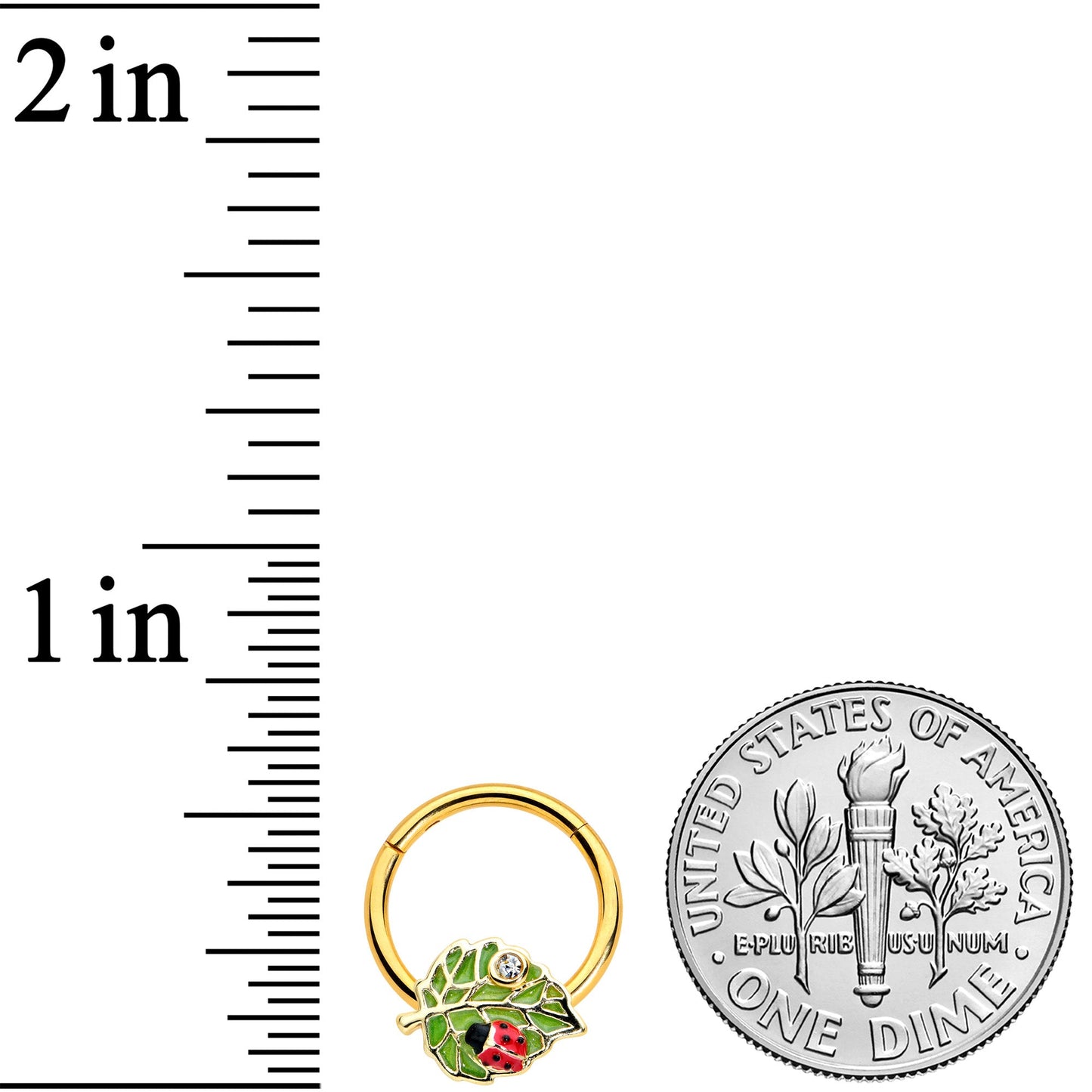 16G 3/8 Clear Gem Gold Tone Leafy Ladybug Hinged Segment Ring