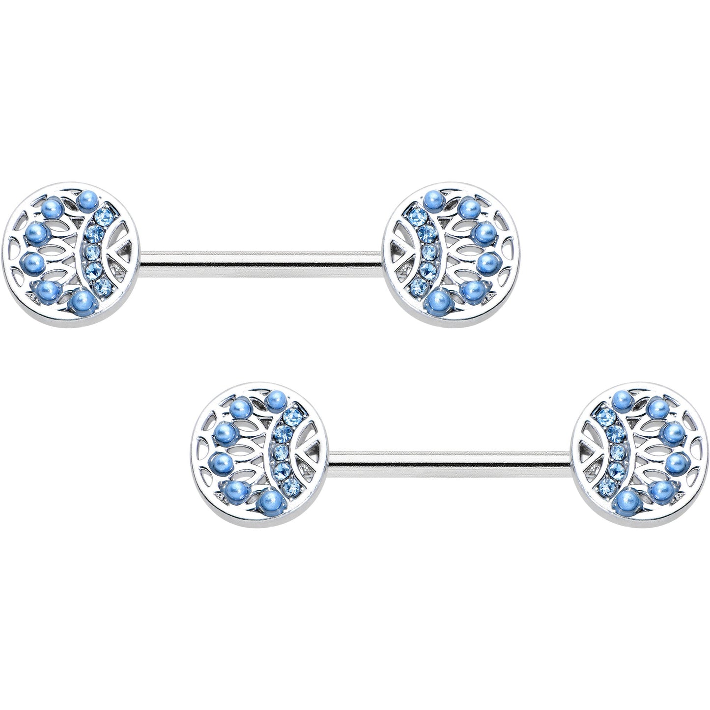 14G 1/2 Blue Gem Geometric Blues Barbell Nipple Ring Set