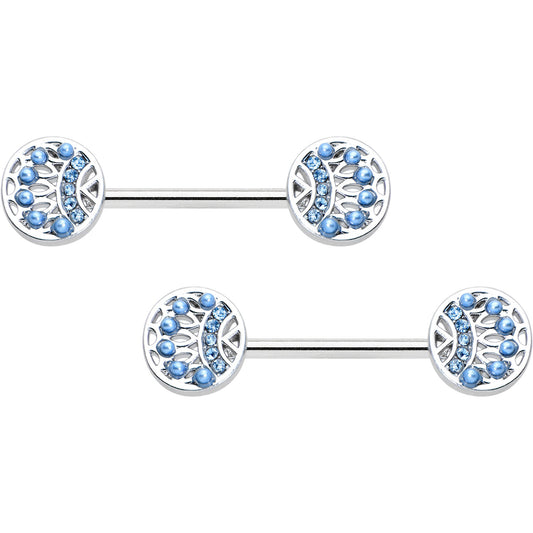 14G 1/2 Blue Gem Geometric Blues Barbell Nipple Ring Set
