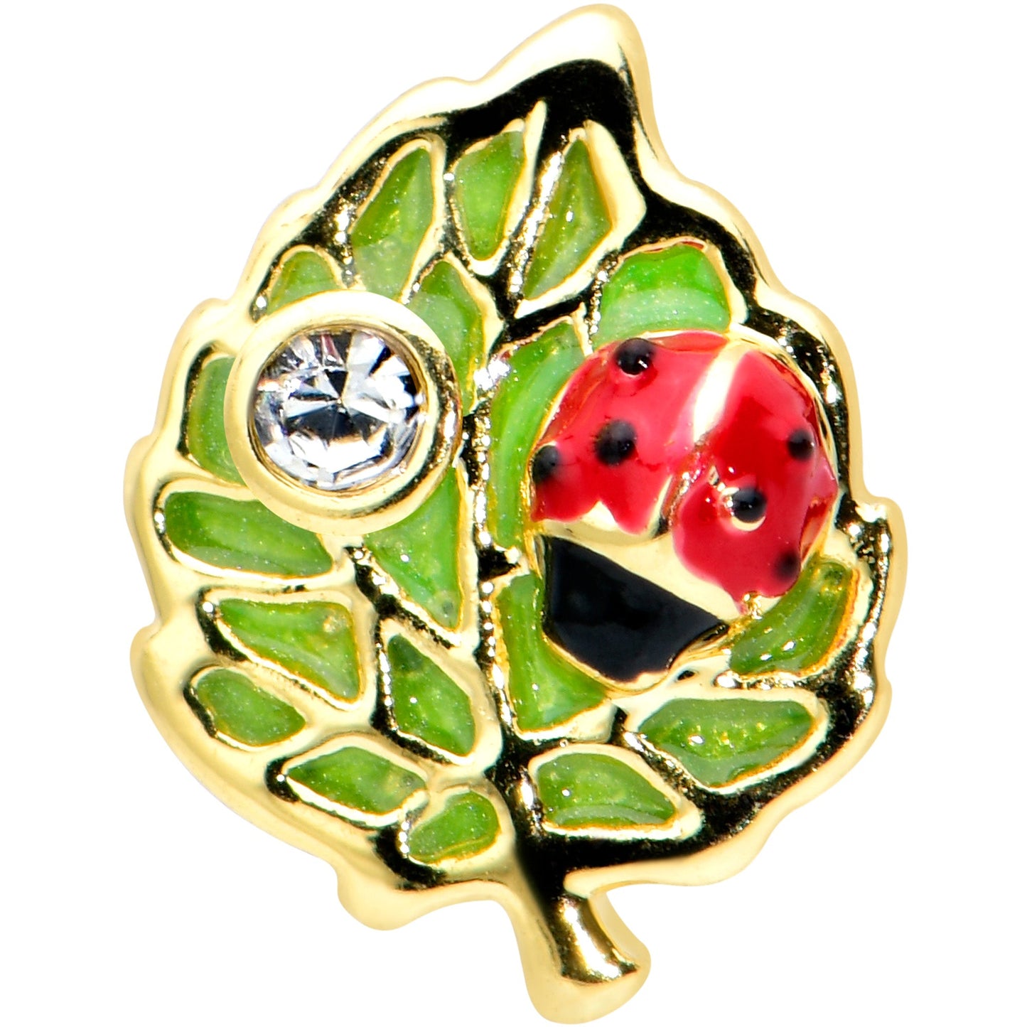 20G 1/4 Clear Gem Gold Tone Leafy Ladybug Nose Bone