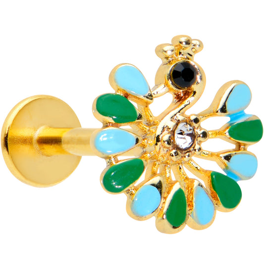 16G 5/16 Clear Black Gem Gold Tone Pretty Peacock Labret Tragus