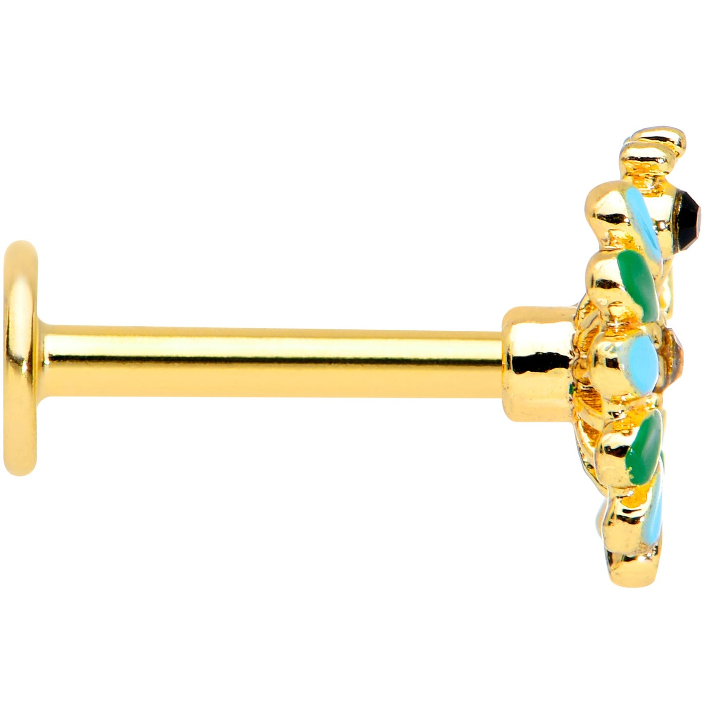 16G 5/16 Clear Black Gem Gold Tone Pretty Peacock Labret Tragus