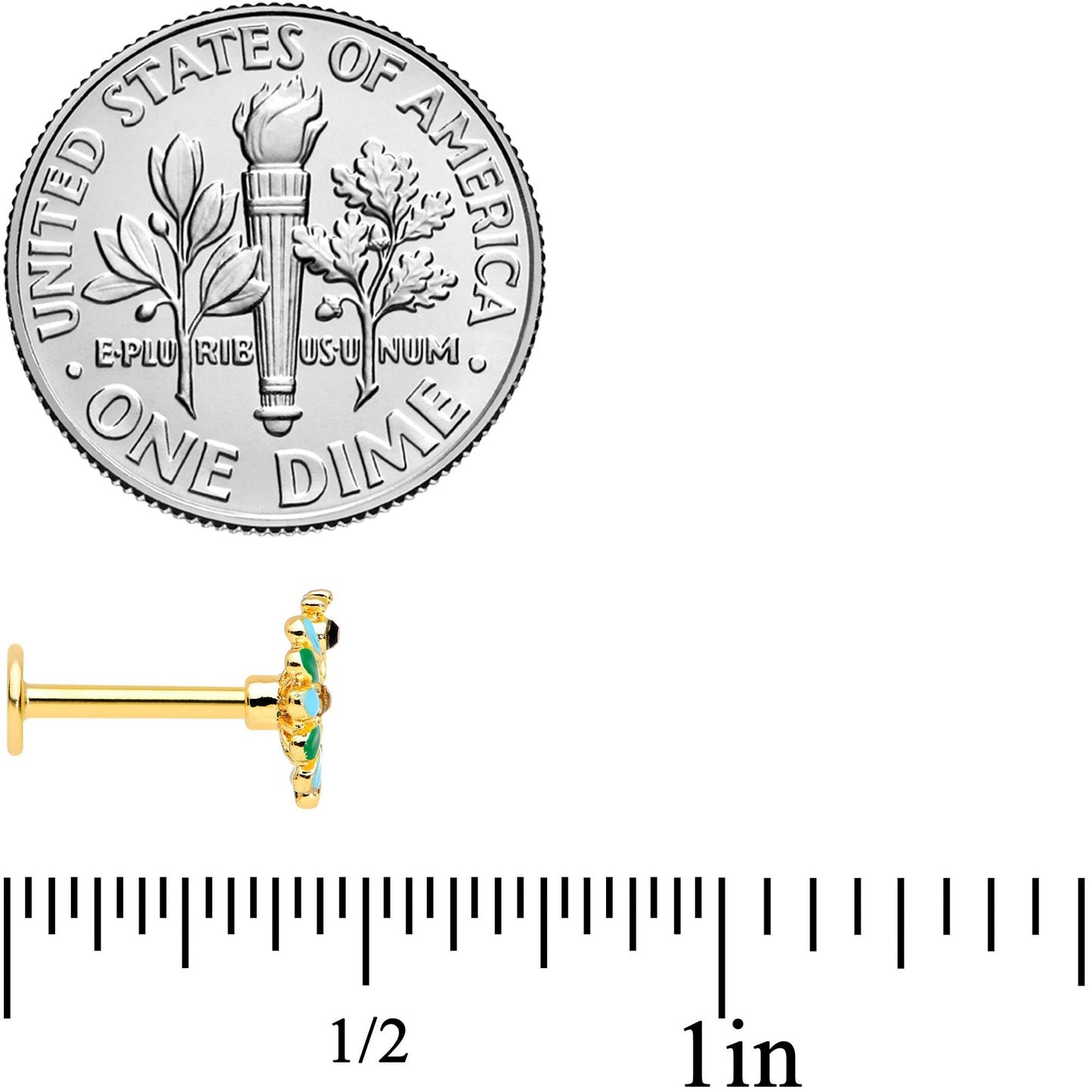 16G 5/16 Clear Black Gem Gold Tone Pretty Peacock Labret Tragus