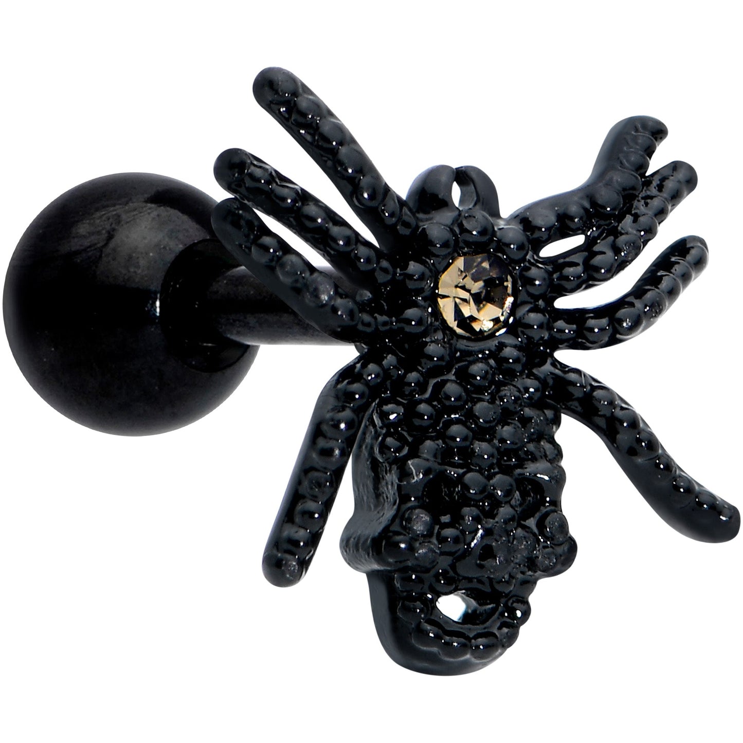 16G 1/4 Yellow Gem Black Spider Halloween Cartilage Tragus Earring