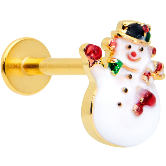 16G 5/16 Gold Tone Waving Snowman Christmas Labret Monroe Tragus