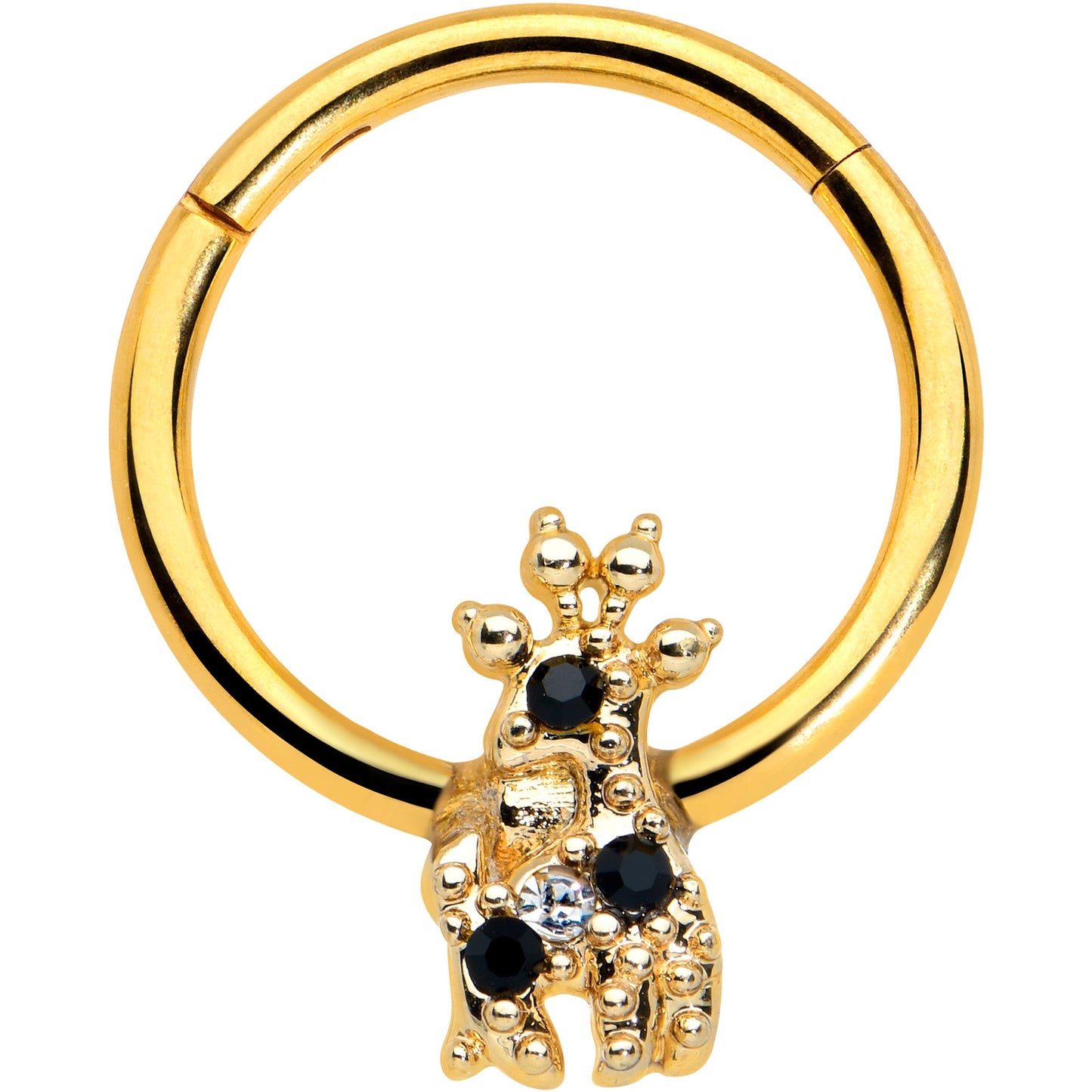 16G 3/8 Black Gem Gold Tone Decadent Deer Hinged Segment Ring