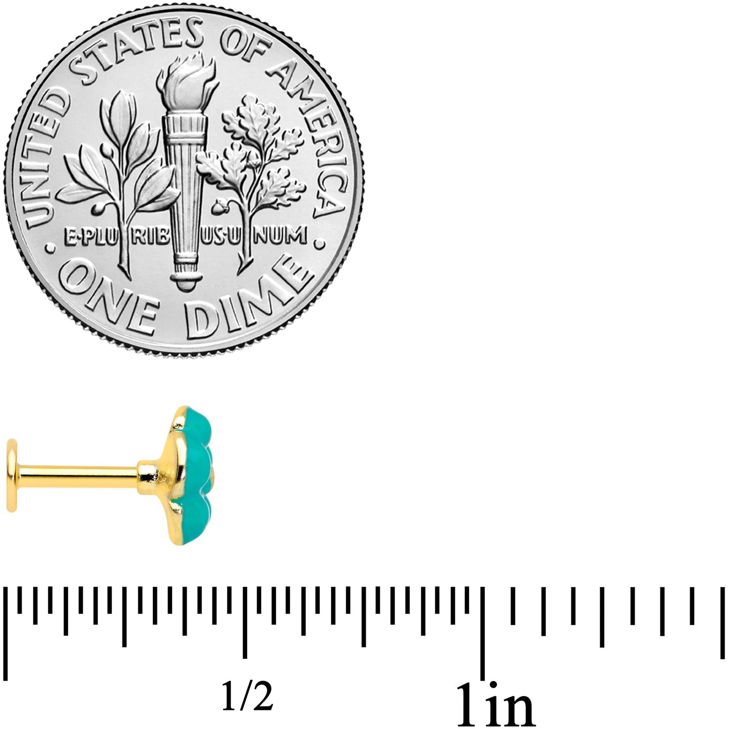 16G 1/4 Gold Tone Little Green Flower Labret Monroe Tragus