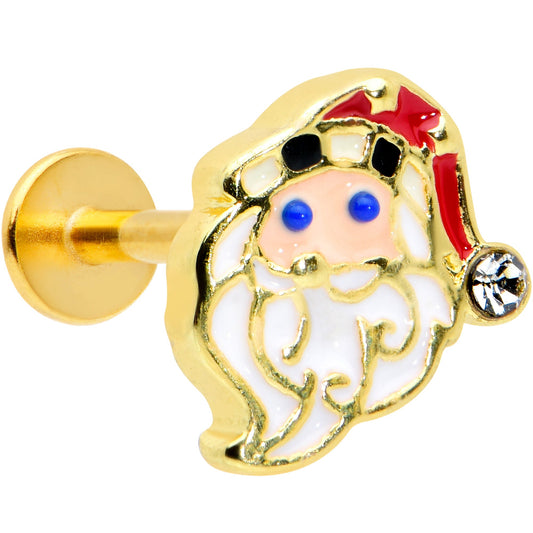 16G 5/16 Clear Gem Gold Tone Santa Christmas Labret Monroe Tragus