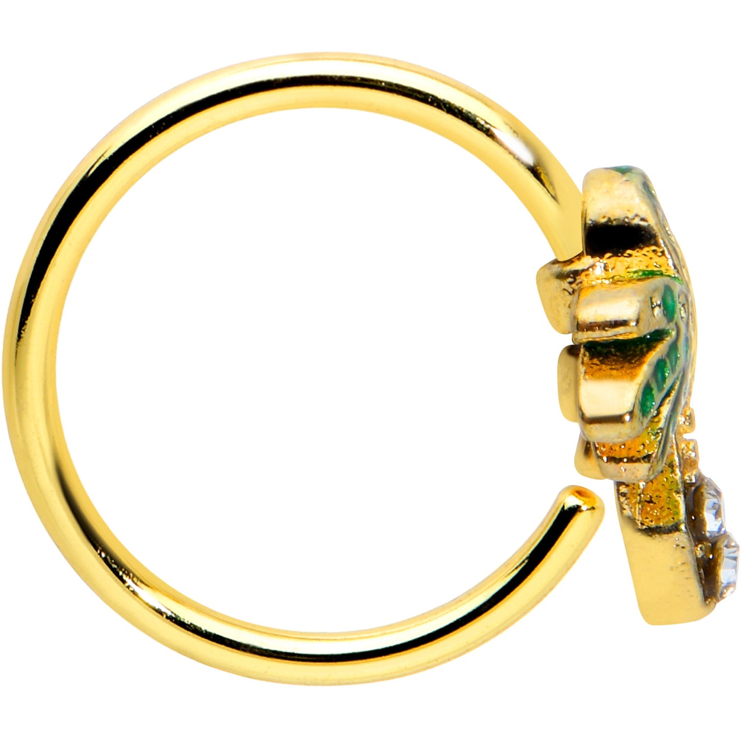 16G 5/16 Clear Green Gem Gold Tone Retro Palm Tree Nose Hoop