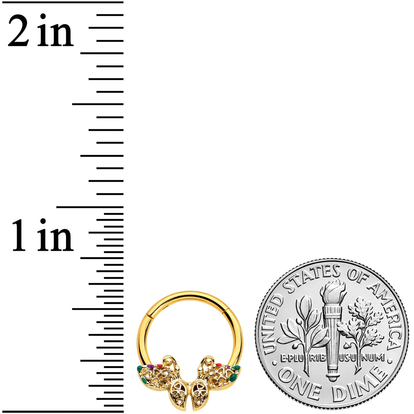 16G 3/8 Gold Tone Open Heart Butterfly Hinged Segment Ring