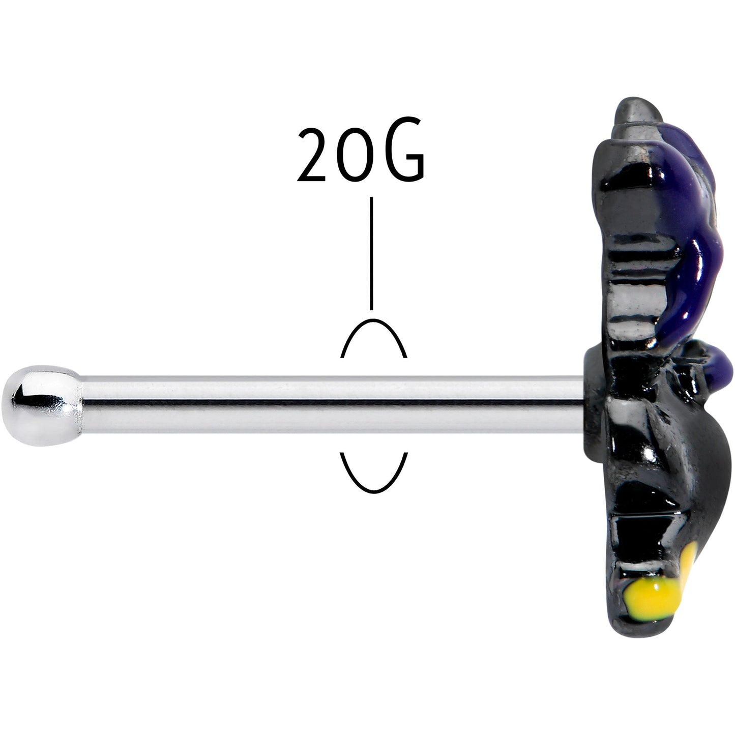 20G 1/4 Witch Flying Cat Halloween Nose Bone