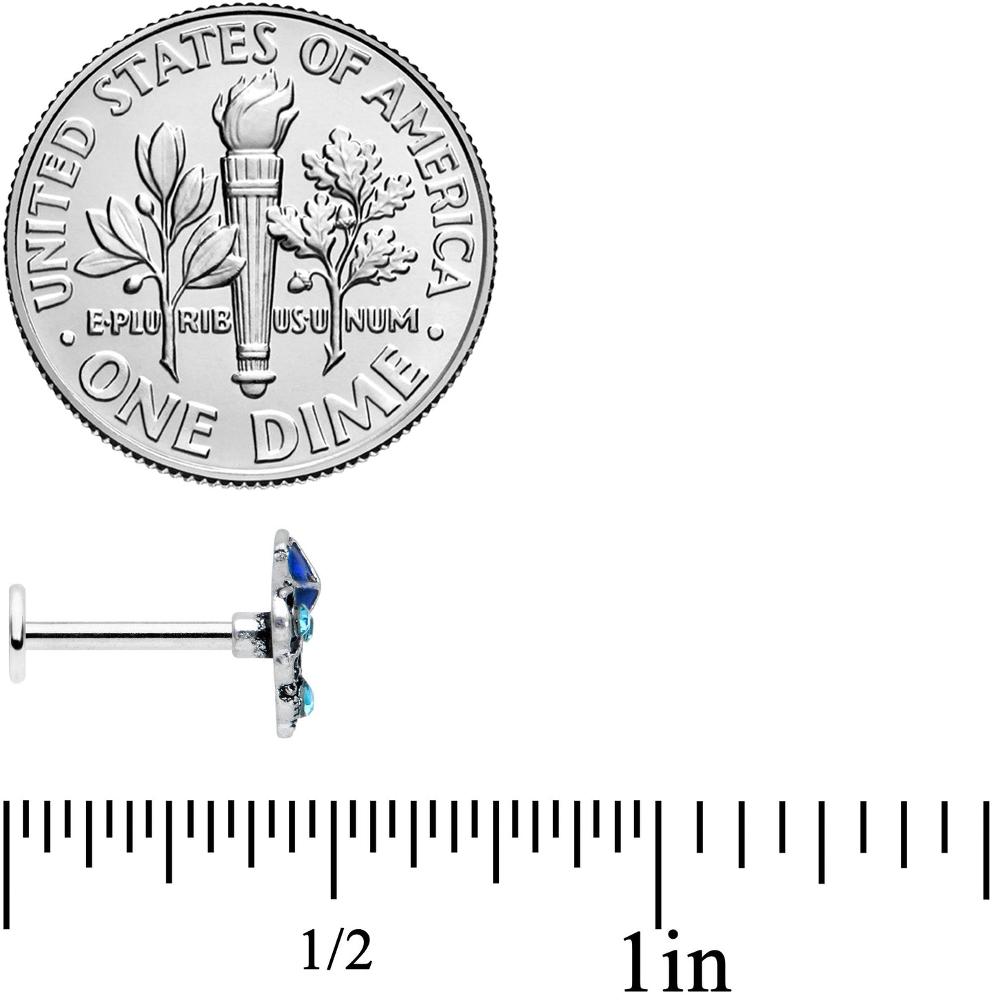 16G 5/16 Blue Gem Rococo Blue Labret Monroe Tragus