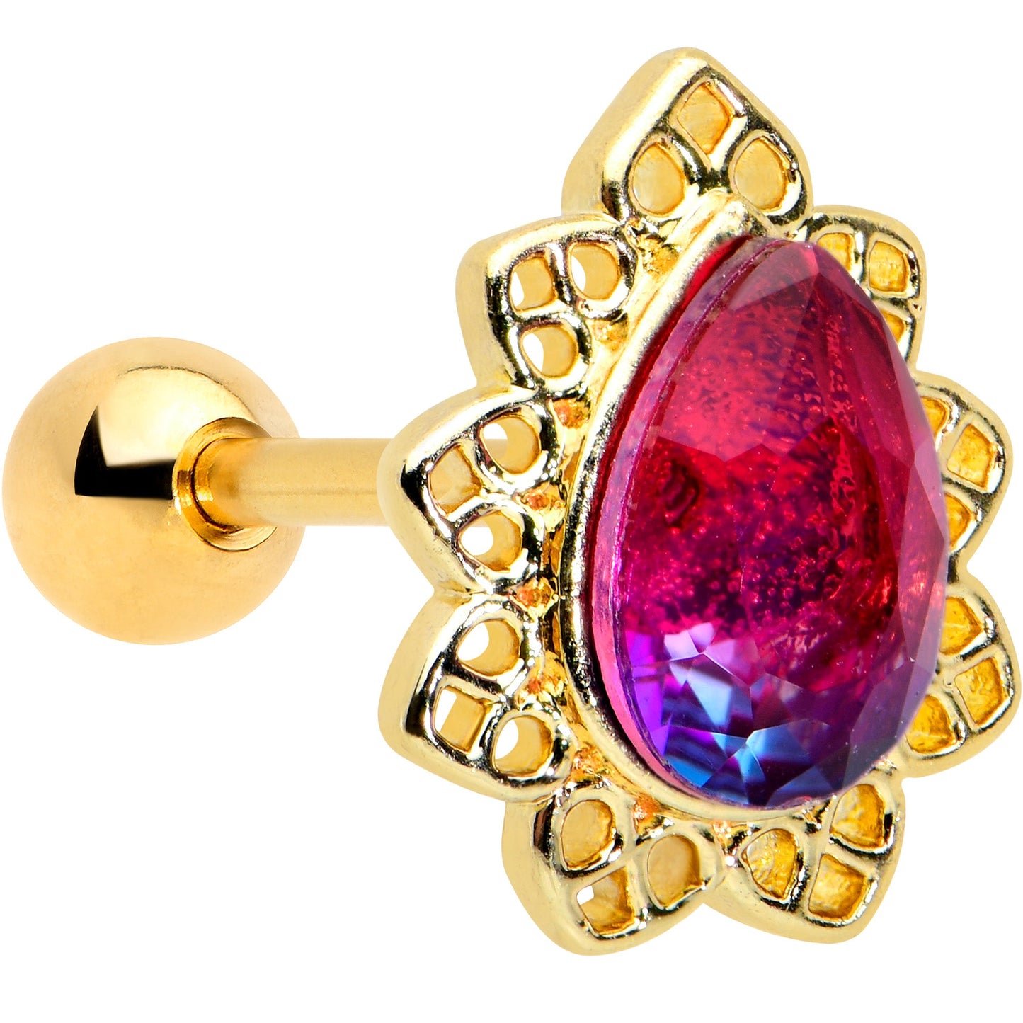 16G 1/4 Purple Tourmaline Gold Tone Drop Cartilage Tragus Earring