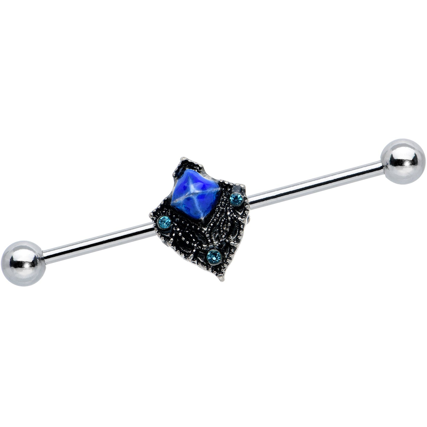 14G Blue Gem Rococo Blues Elegant Industrial Barbell 38mm