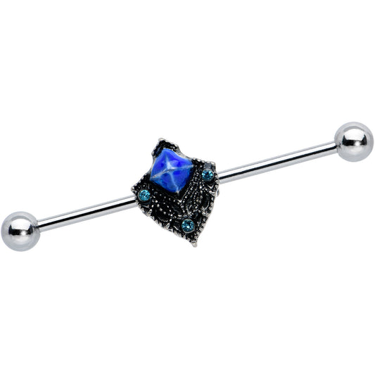 14G Blue Gem Rococo Blues Elegant Industrial Barbell 38mm