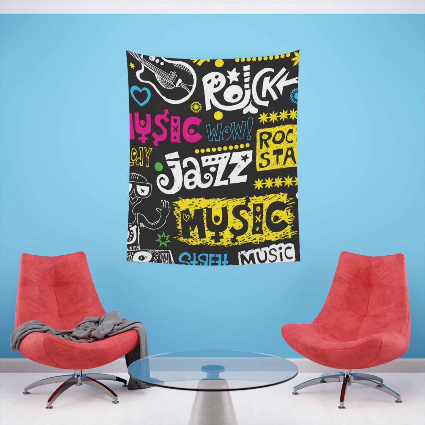 Music Graphic Printed Wall Tapestry - Lizard Vigilante